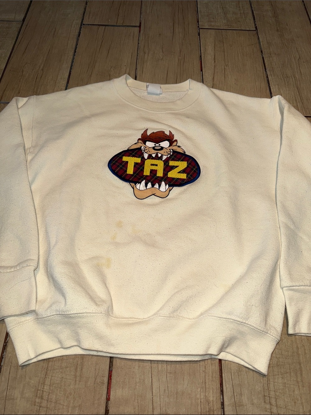 Warner Bros. Cream Taz Plaid Logo Sweatshirt